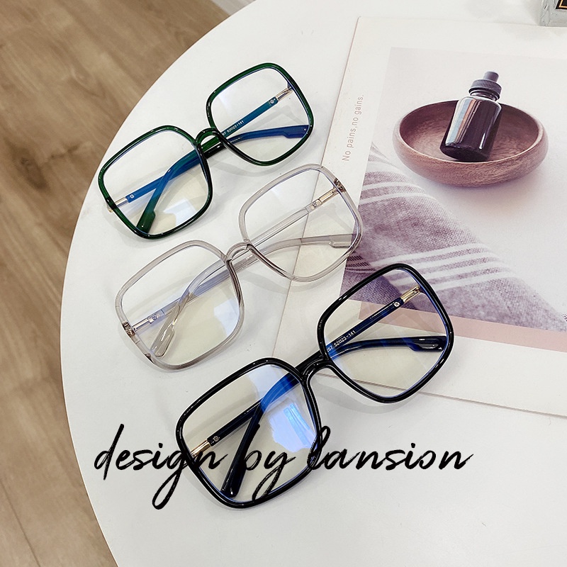 Mắt Kính Gọng Vuông Lớn Chống Ánh Sáng Xanh Trong Suốt Phong Cách Vintage