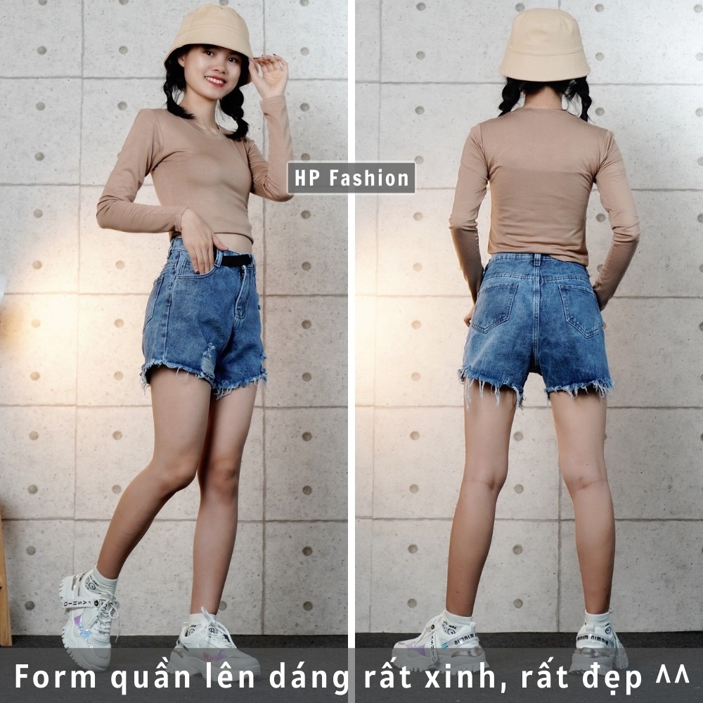 Quần short jean nữ ❤️ Quần đùi nữ lưng cao, có đai dây độc lạ, ống rách cá tính - QJ15