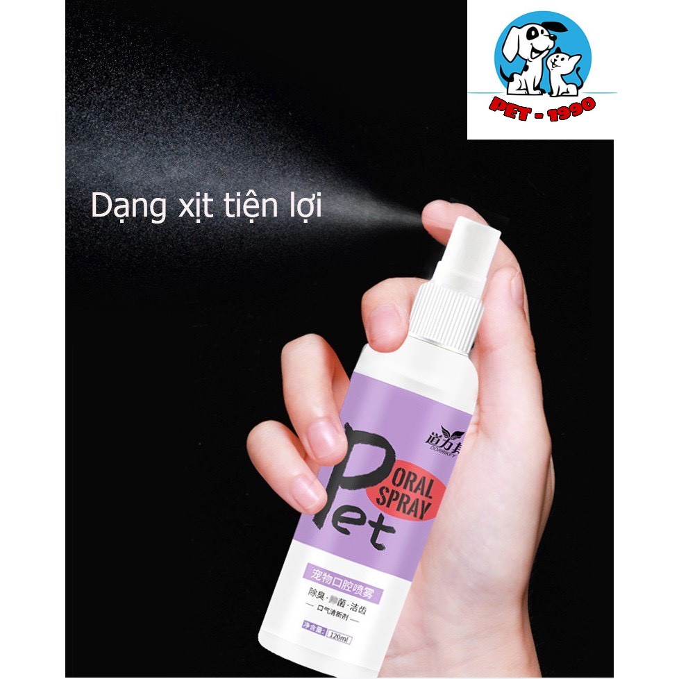 Dung Dịch ORAL SPRAY PET 120ml Xịt Thơm Miệng, Diệt Khuẩn Khử Mùi Hôi Chăm Sóc Răng Miệng Cho Chó Mèo
