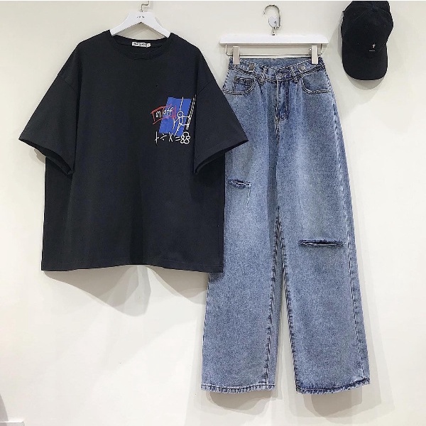 Quần Jeans Cài Eo Nữ JEMCLOSET Ống Suông Rách Gối Màu Xanh Thoải Mái  Phong Cách Trẻ Trung Năng Động - 2653
