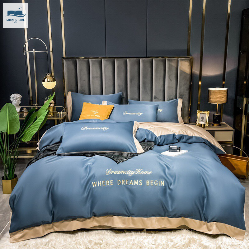 Bộ chăn ga gối phi lụa Dreamcity nhập khẩu Set 4 món chăn ga gối bo chun miễn phí MH2T STORE