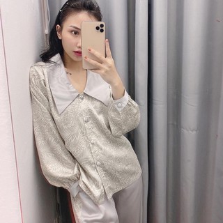 Set Pyjama cổ sen lụa in cao cấp