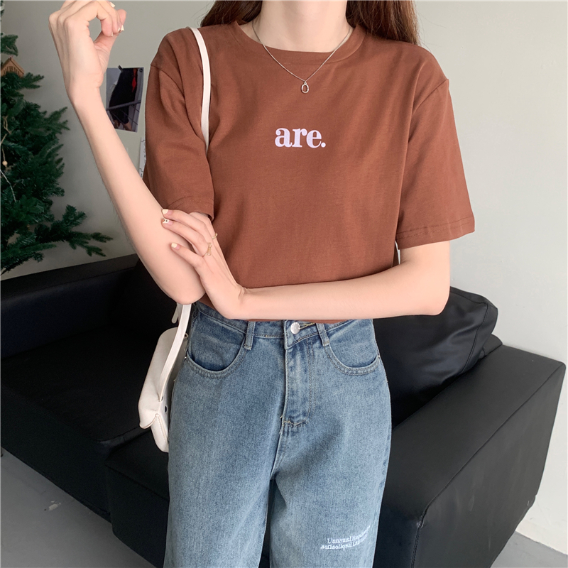 SUXI Áo Thun Nữ Ngắn Tay In Chữ Đơn Giản