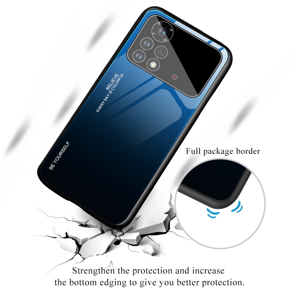 Ốp Điện Thoại Mặt Kính Cường Lực Họa Tiết Đá Hoa Cương Cho Xiaomi Poco X5 X4 Pro 5G M4 Pro 4G