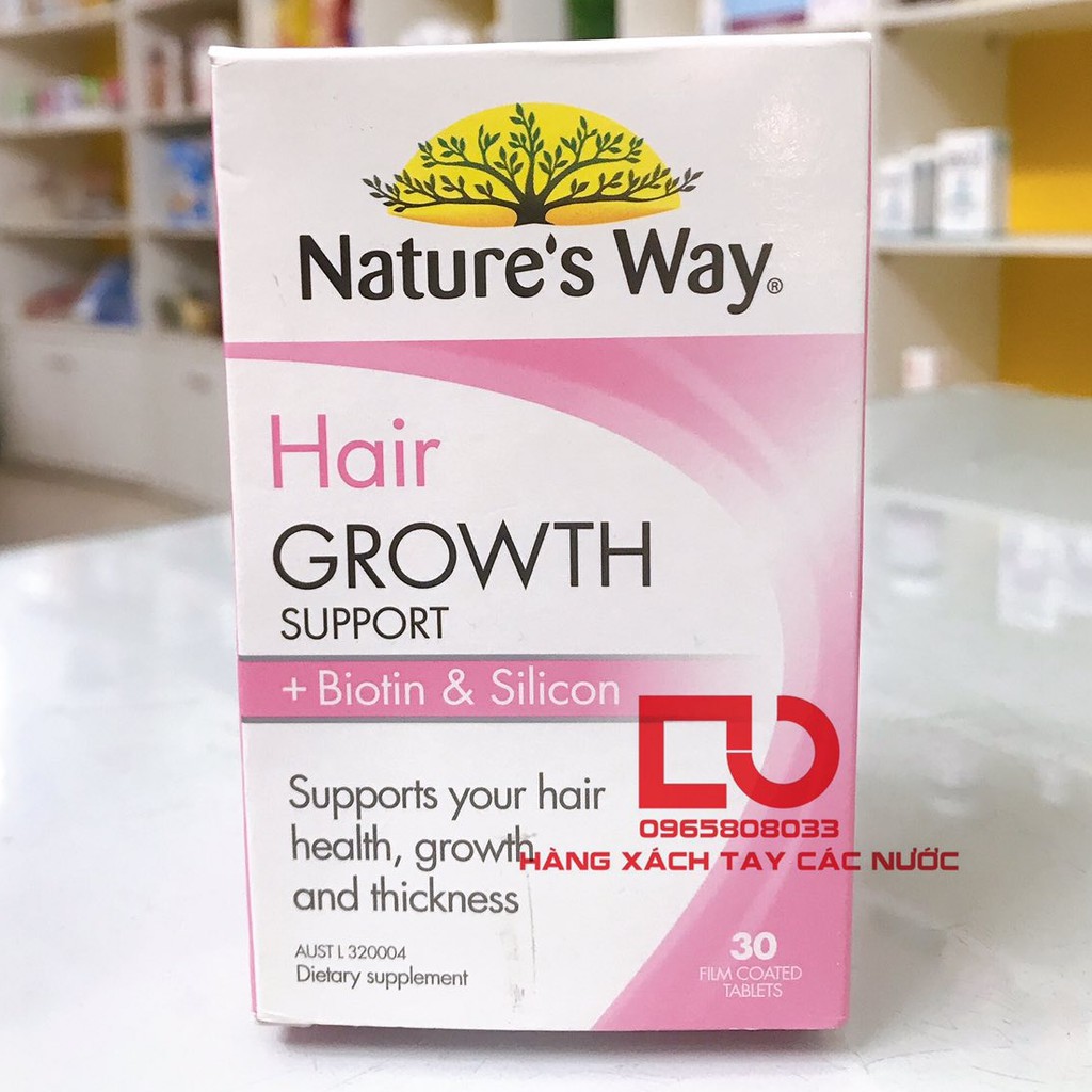 Viên uống hỗ trợ mọc tóc dày & khỏe Nature's Way Hair Growth Support + Biotin & Silicon 30 Tablets