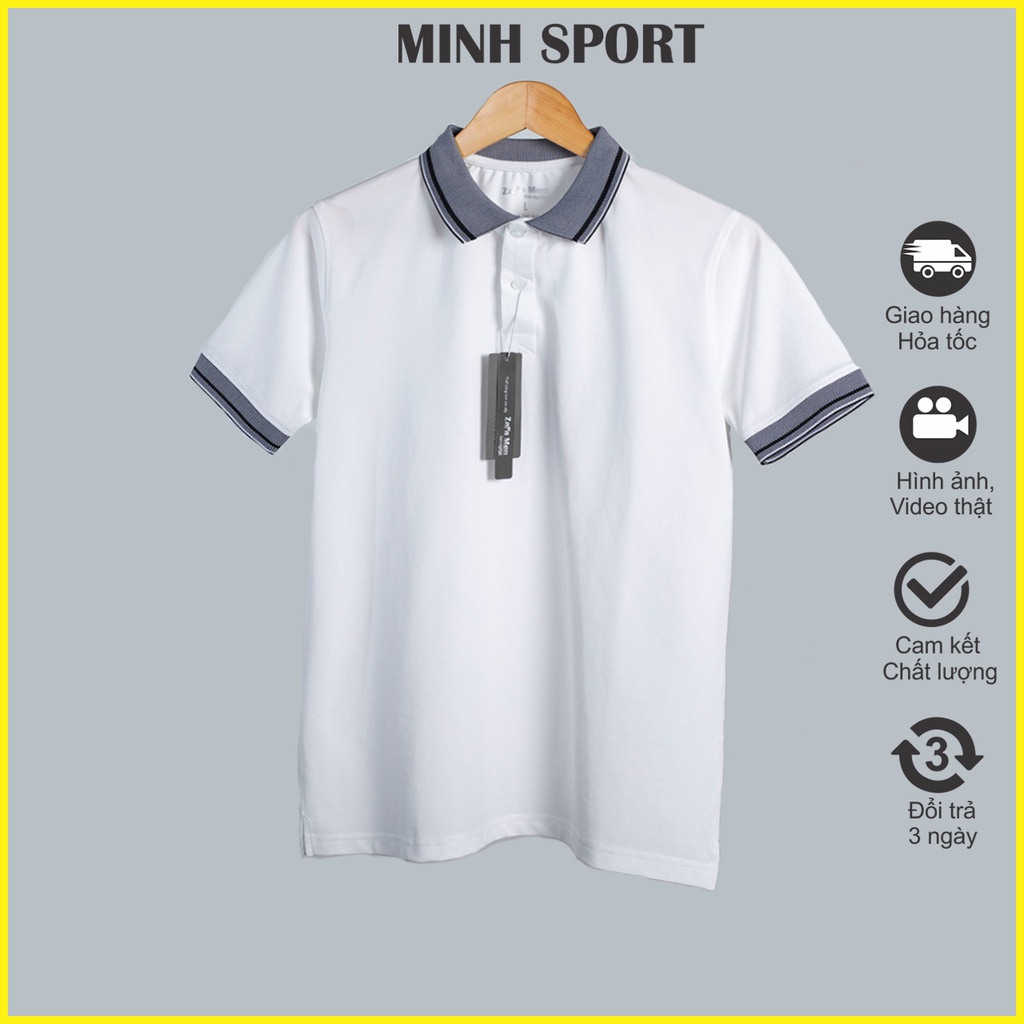 Áo Thun Nam Polo Cổ Trụ Ngắn Tay, Chất Vải Cá Sấu Cotton Nhập Màu Trắng, Thấm Hút Mồ Hôi Tốt Không Xù Lông Mặc Mát