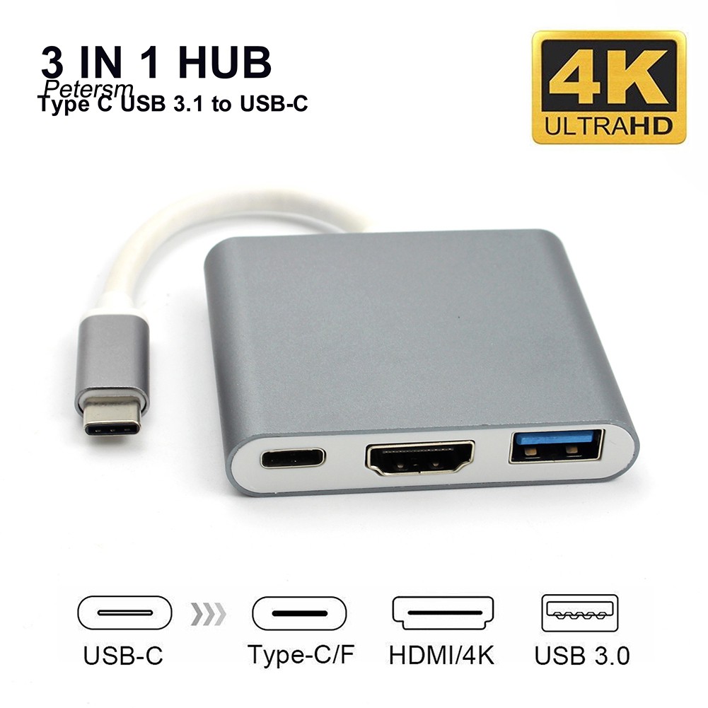 Bộ Chuyển Đổi Hub 3 Trong 1 Usb 3.1 Type-c Sang 4k Uhd Hdmi Usb-c Hub Cho Macbook