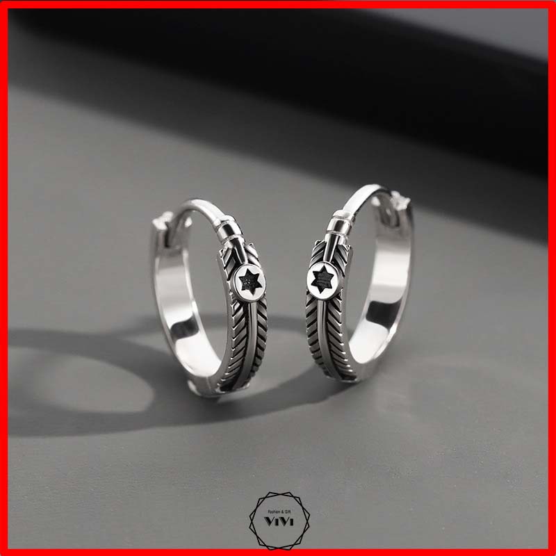 Bông tai bạc nam kiểu tròn cá tính Festar – khuyên tai bạc ViVi_Gift