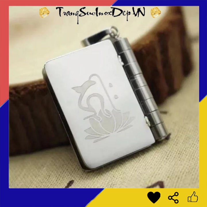 Dây chuyền inox quyển sách chạm khắc Chú Đại Bi mang lại bình an may mắn cho người đeo