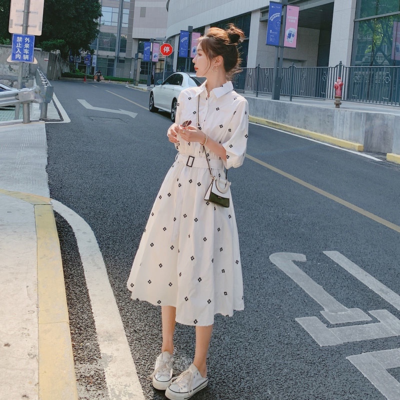 Đầm Sơ Mi Cổ POLO Chiết Eo Thiết Kế Dễ Thương