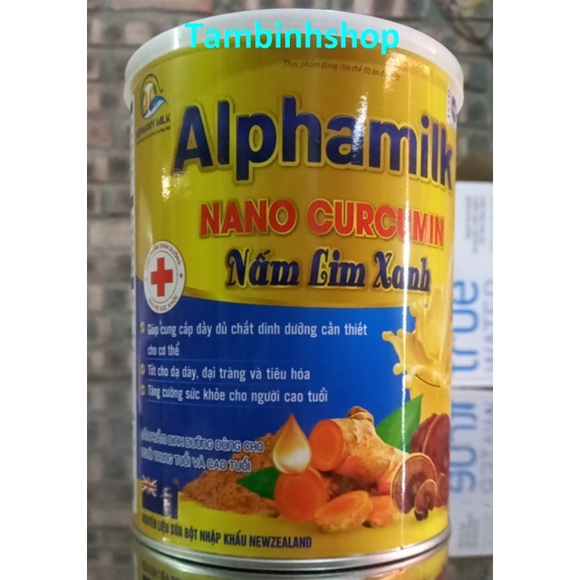 (Trợ giá- Date 2024- Hộp900gr) Sữa nghệ Alphamilk NANO CURCUMIN NẤM LINH XANH tăng cân, ăn ngon ngủ ngon.