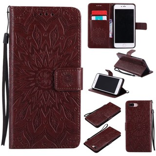 For iphone 7 Plus/8 Plus Brown Sunflower High Quality Leather Flip Wallet Stand Case Cover