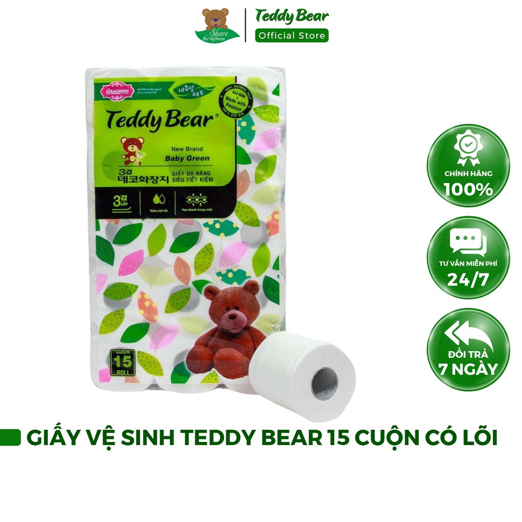 COMBO 30 cuộn TEDDY BEAR Giấy vệ sinh có lõi giấy lụa Trắng Dai Mềm Mịn