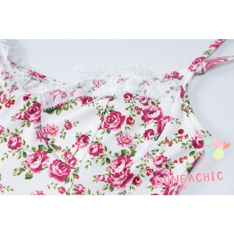 Đầm hai dây DUNEA Y0810 in hoa xẻ tà phong cách boho