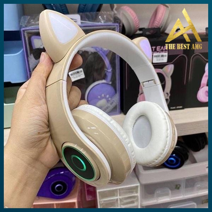 Tai Nghe Chụp Tai Có Mic LED 7 Màu Headphone Bluetooth Tai Mèo B39 Tai Nghe Nhạc Điện Thoại Không Dây Mini