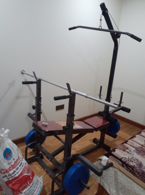 Combo ghế tập tạ đa năng Hoàng Đức Sport XUKI kèm đòn tạ 1,5m và 40kg tạ nhưa