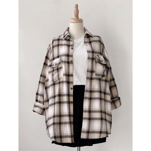 Áo sơ mi form rộng FLANNEL hoạ tiết caro (Ảnh thật/Có sẵn) | BigBuy360 - bigbuy360.vn