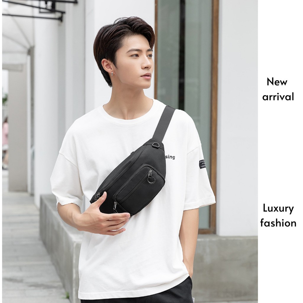 Túi Bao Tử Nam Thời Trang Unisex Đeo Chéo Vai Ngực Hông Phong Cách Hàn Quốc Màu Đen TD68