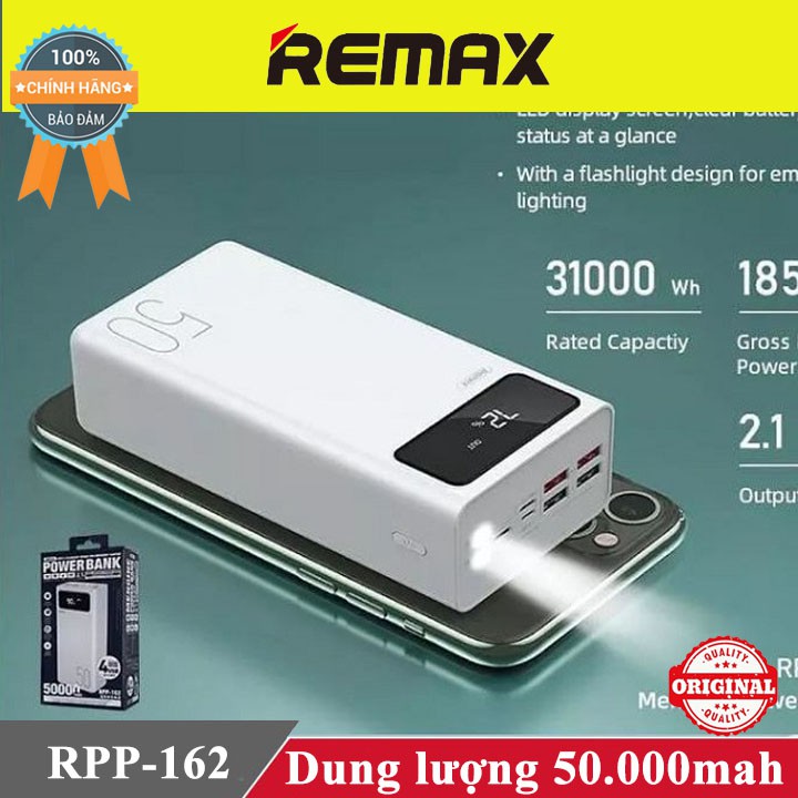 Sạc dự phòng Remax Rpp-162 50.000mah ♥️Freeship♥️ Giảm 30k khi nhập MAYT30 - Pin sạc dự phòng Remax