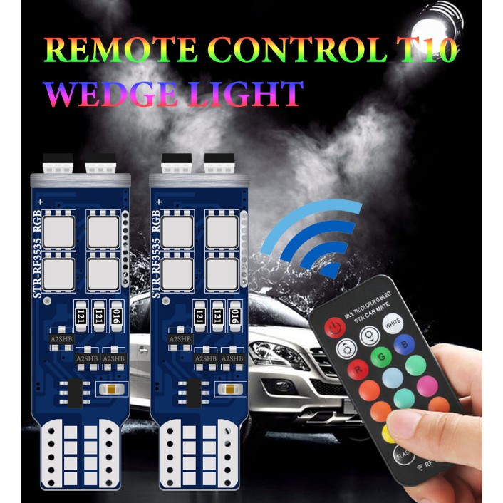 Bộ 2 Đèn Led Kevanly T10 W5W 194 Rgb Điều Khiển Từ Xa 12v Chuyên Dụng Cho Xe Hơi