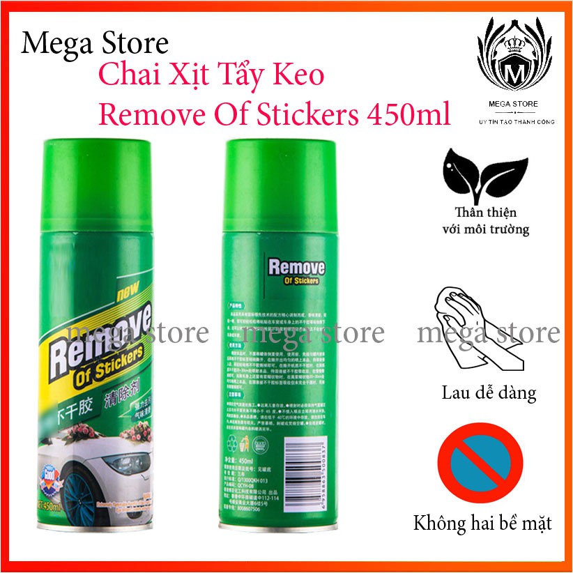 Chai Xịt Tẩy Keo Remove Of Stickers 450ml, tẩy vết băng dính, nhựa đường bám trên ô tô, tẩy đa năng đồ nội thất.