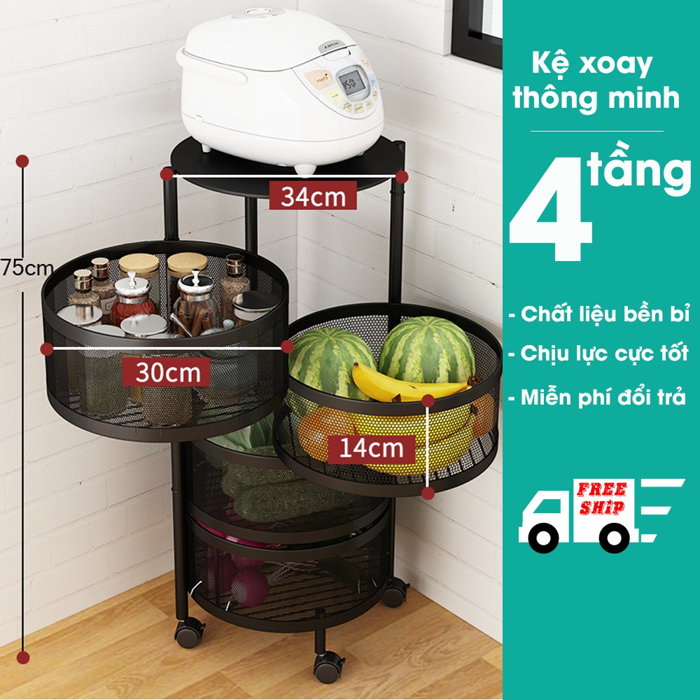 Kệ Xoay Đa Năng 360 Độ Đựng Rau Củ Quả Dáng Tròn, Kệ Đựng Đồ Thông Minh Tiết Kiệm Không Gian Thép Carbon Cao Cấp