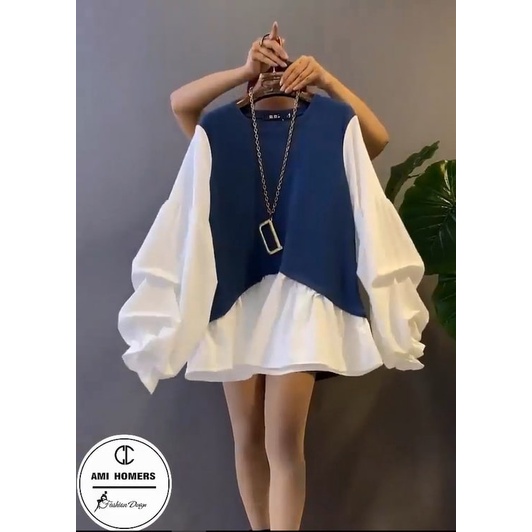 Áo liền thân thời trang ami dáng xòe cổ tròn tay phồng - A01 | BigBuy360 - bigbuy360.vn