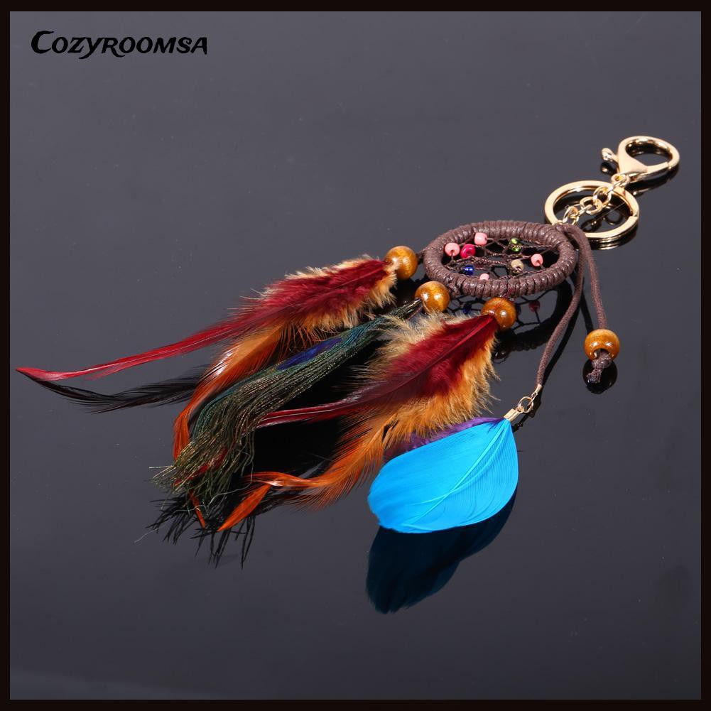 Móc Khóa Dreamcatcher Phối Lông Công Sang Trọng Thời Trang
