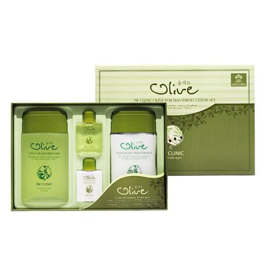 Bộ 2 sản phẩm dưỡng da nam tinh chất dầu Olive 3W CLINIC OLIVE FOR MAN SET - Hàn Quốc Chính Hãng