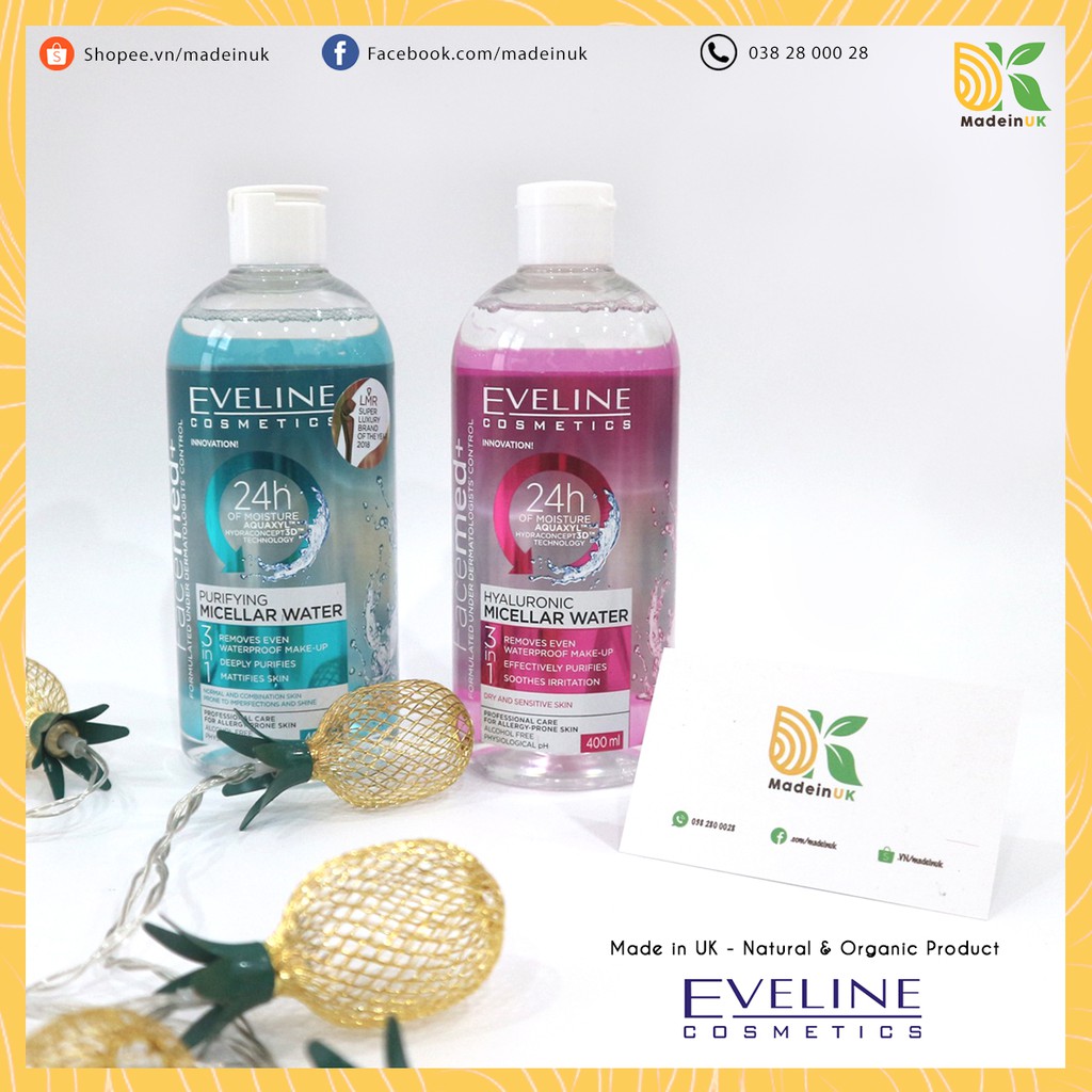 Tẩy Trang Eveline FACEMED+ 3in1 Giữ Ẩm 24h 400ml