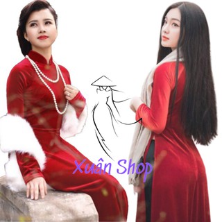 Áo dài nhung truyền thống đỏ tươi may sẵn