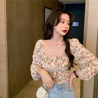 Áo Voan Hoa Tay Phồng Thời Trang Đáng Yêu Cho Nữ Mùa Hè 2021