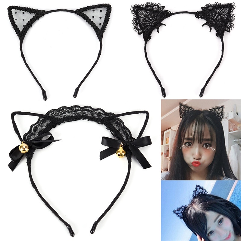 Băng đô tai mèo phối ren xinh xắn cho nữ