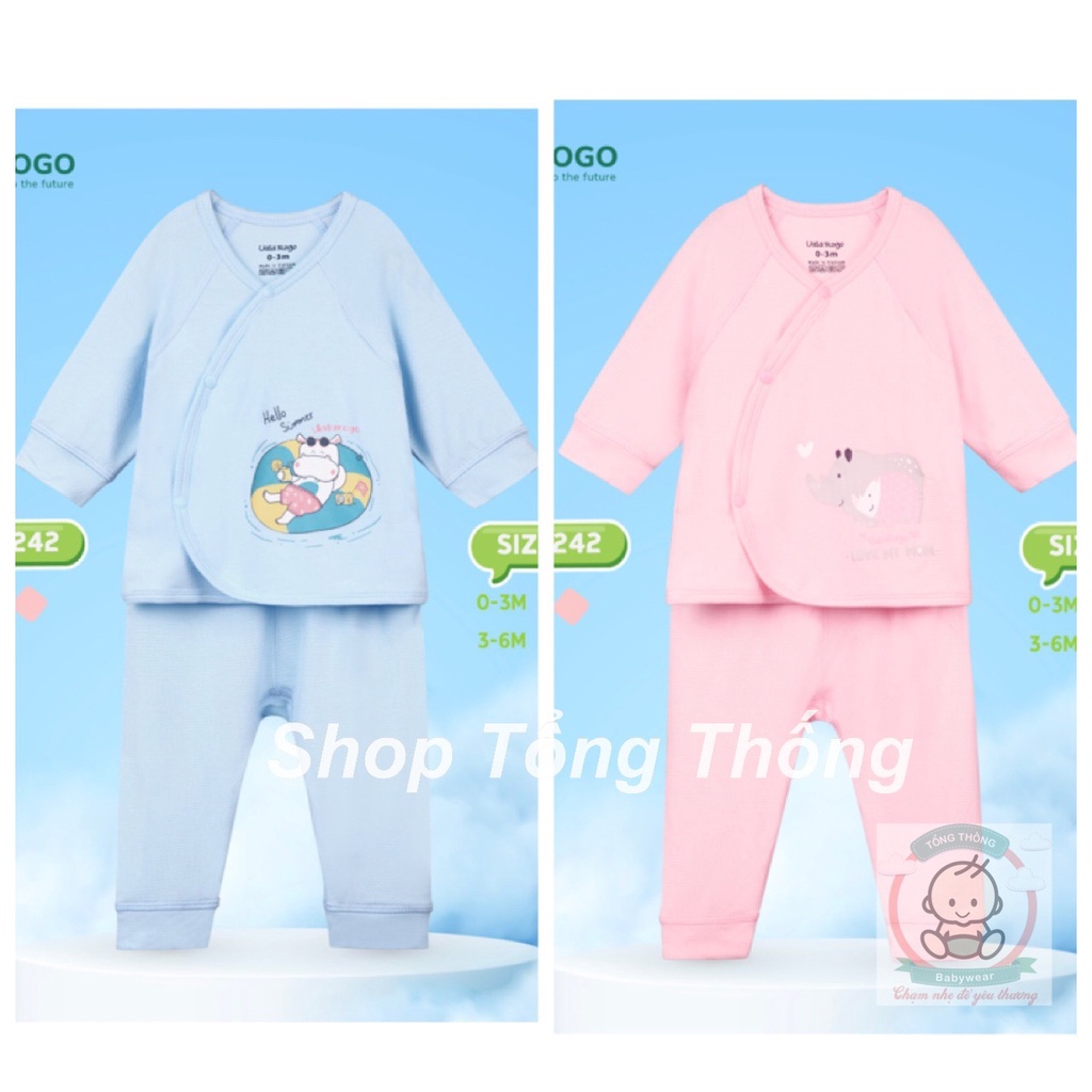 Bộ Uala Rogo Petit cài chéo hà mã dài tay cao cấp thoáng mát mềm mịn thấm hút tốt cho bé trai bé gái sơ sinh 2242