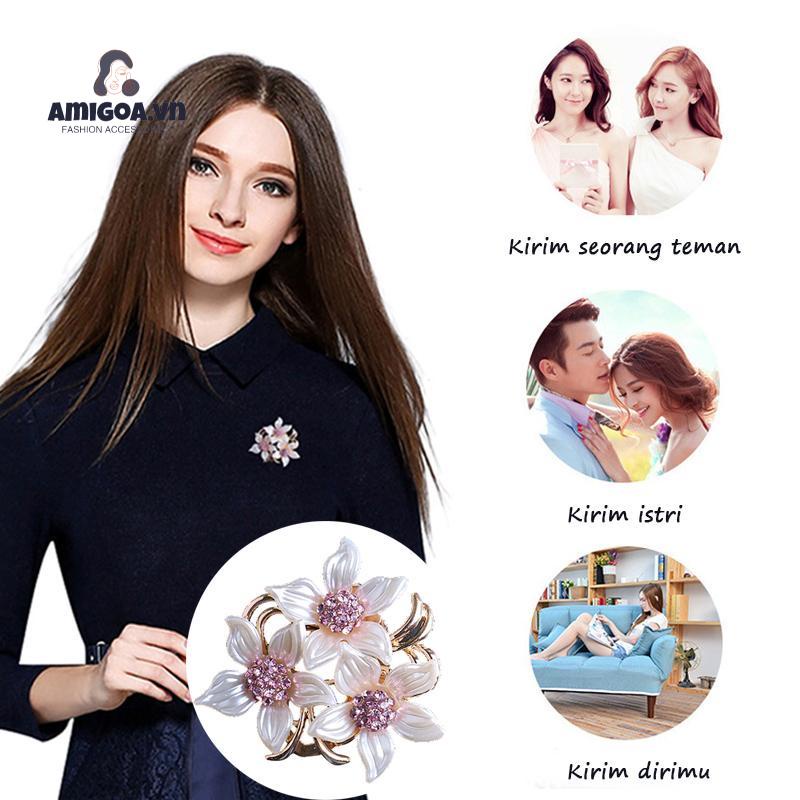 【amigoa.vn】 Khóa Cài Khăn Choàng/Khăn Choàng Lụa Hai Công Dụng Hình Hoa Trà Phụ Kiện Quần Áo