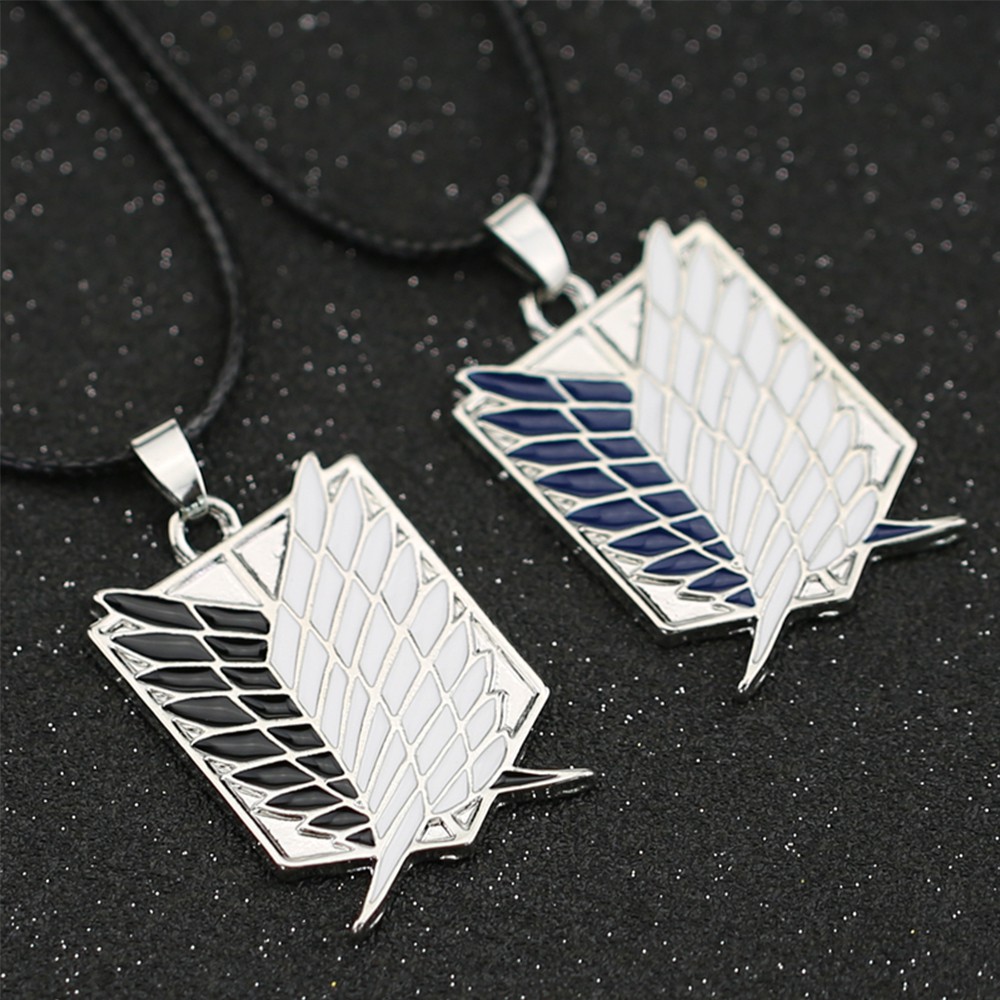 ALLGOODS Cartoon Anime Attack on Titan Necklaces Metal Cosplay Jewelry Giant Survey Corps Necklaces Wings Of Liberty PU Leather Chain Recon Corp Badge Freedom Unisex Wings Pendant Necklaces/Multicolor