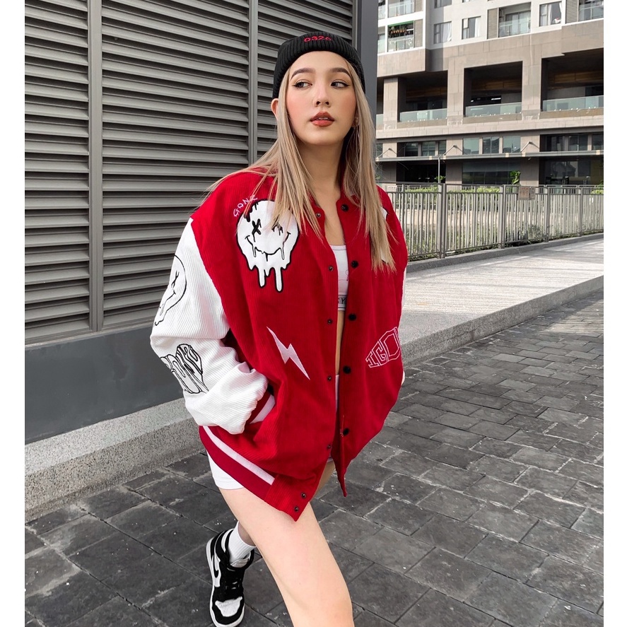 [Mã SKAMFSW175 giảm 10K đơn 50K] [T] Áo Khóac Form Rộng Nhung Tâm Jacket Varsity Graffiti V4