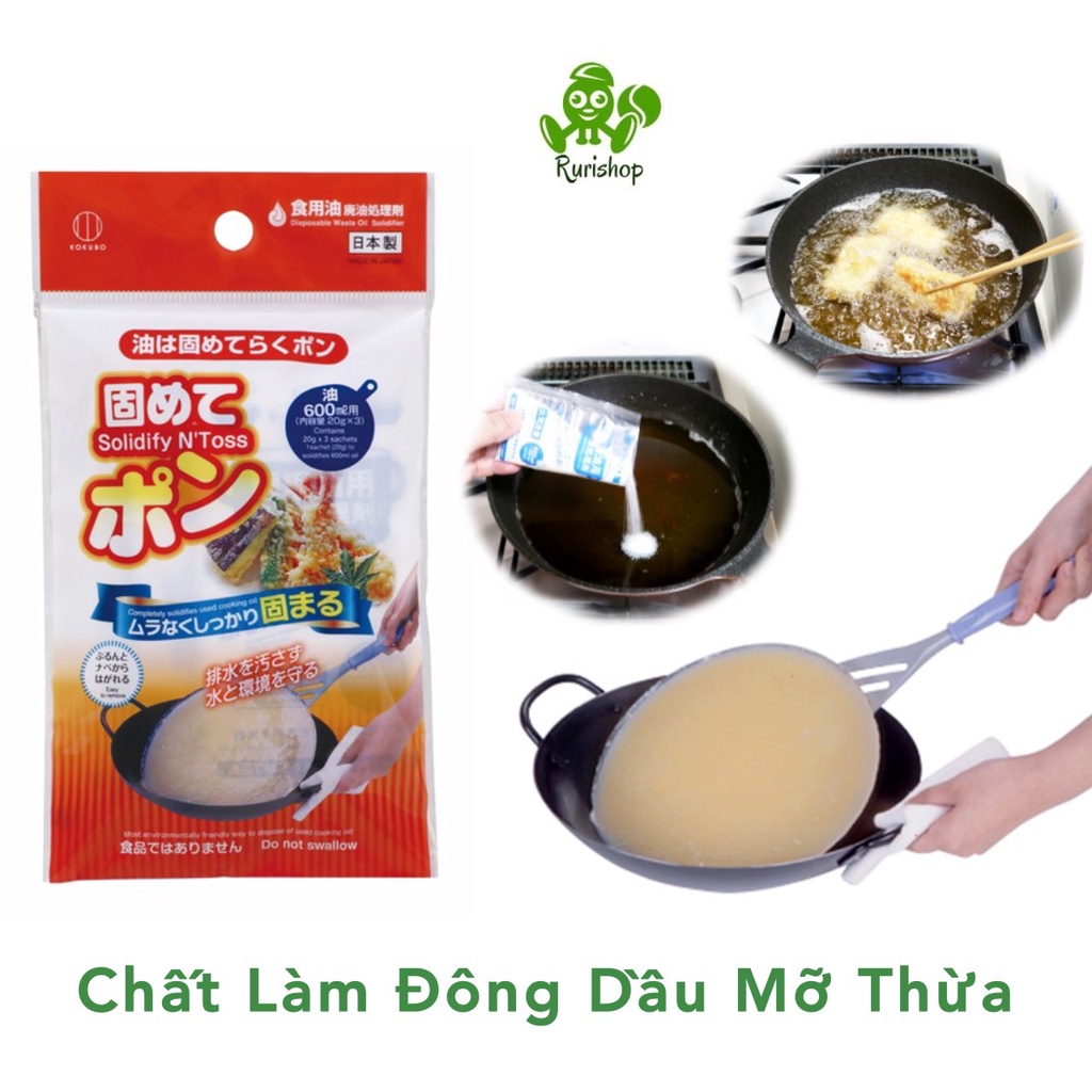 Bột làm đông, chất xử lý dầu ăn mỡ thừa KOKUBO Nhật Bản giúp bảo vệ môi trường chống ô nhiễm nước nghẽn ống (set 3 gói)