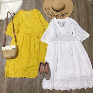 Đầm freesize vải thô đũi đục lỗ