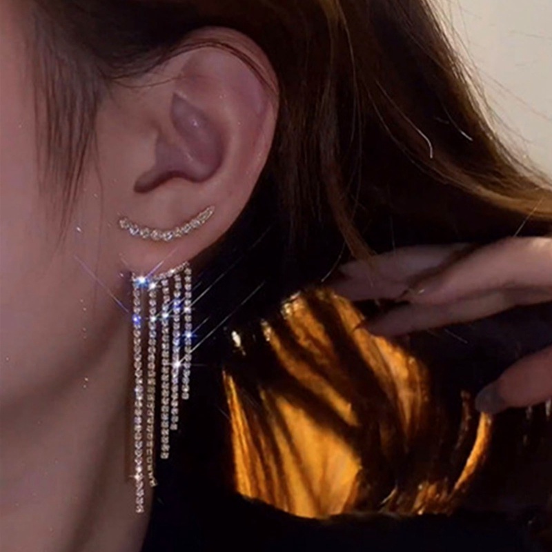 Bông Tai Mạ Bạc 925 Dạng Tua Rua Dài Lấp Lánh Thời Trang