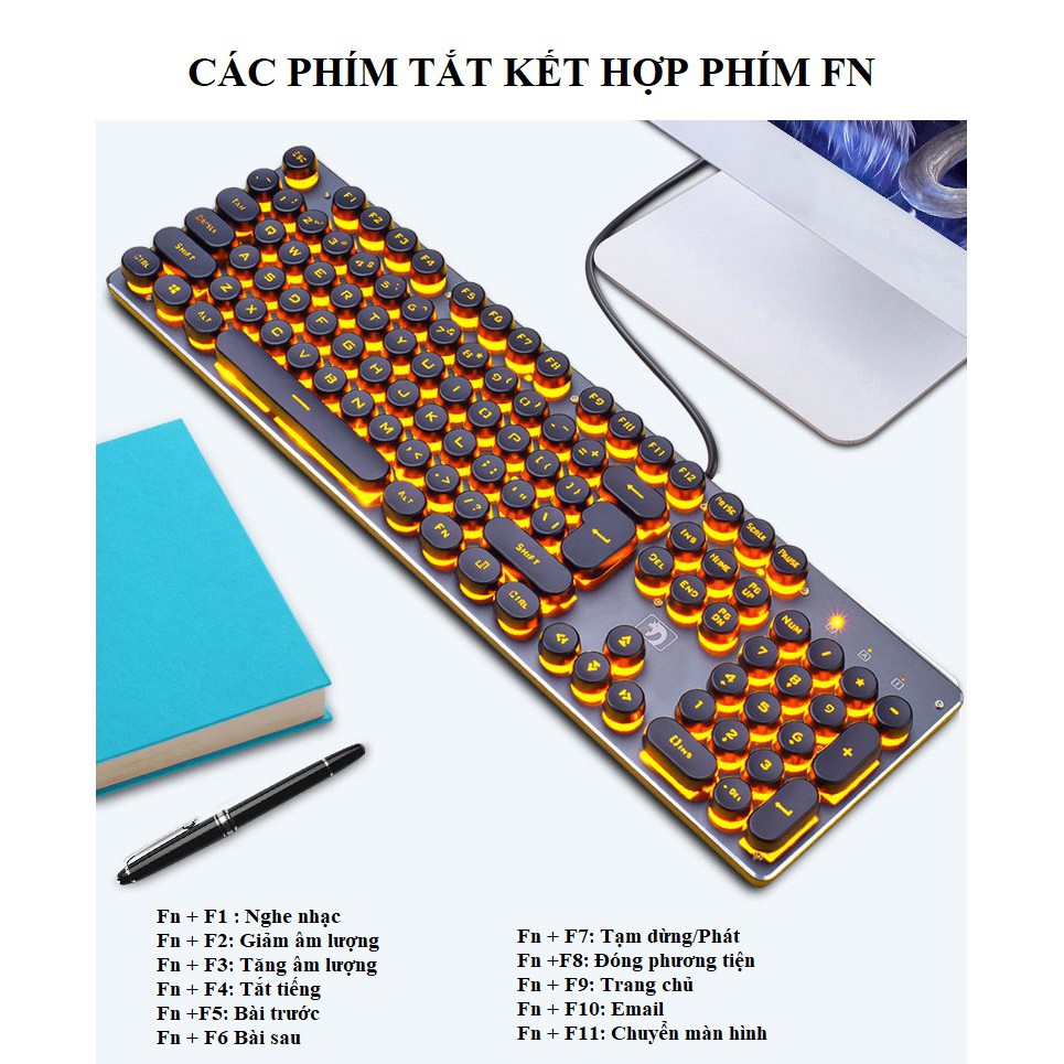 Bàn Phím Có Dây Huqu K100- Đèn Led Nhiều Màu Phím Bấm Siêu Êm .