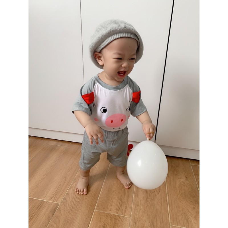 Bộ Cộc Tay Thun Lạnh Minkymom tay áo màu có gắn tai thú