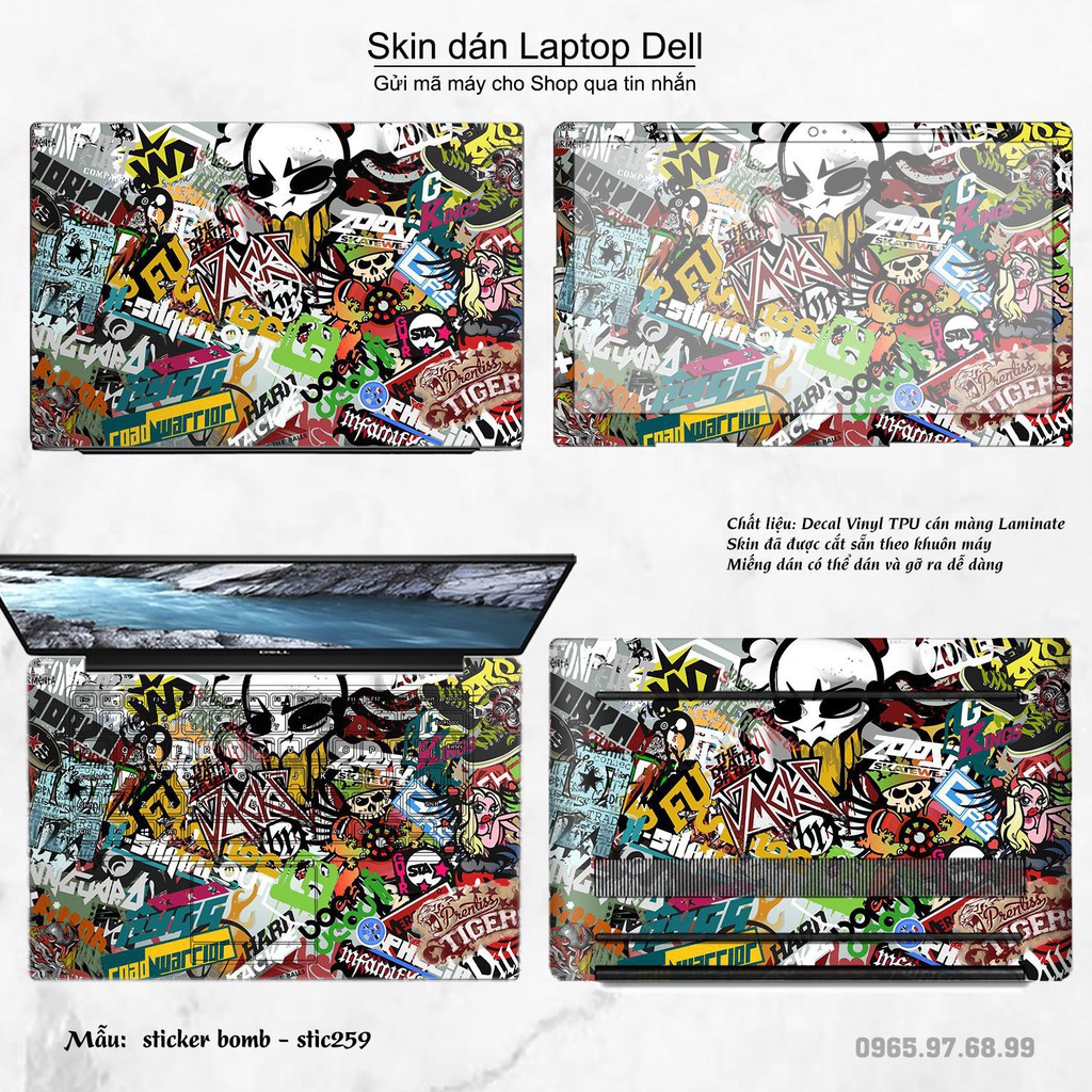 Skin dán Laptop Dell in hình sticker bomb (inbox mã máy cho Shop)