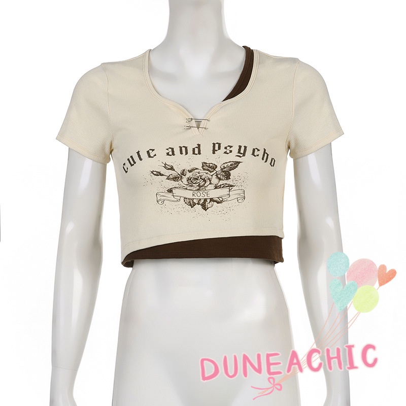 Áo Thun Tay Ngắn Dáng Rộng In Hình Hoa Hồng Màu Sắc Tương Phản Phong Cách Retro