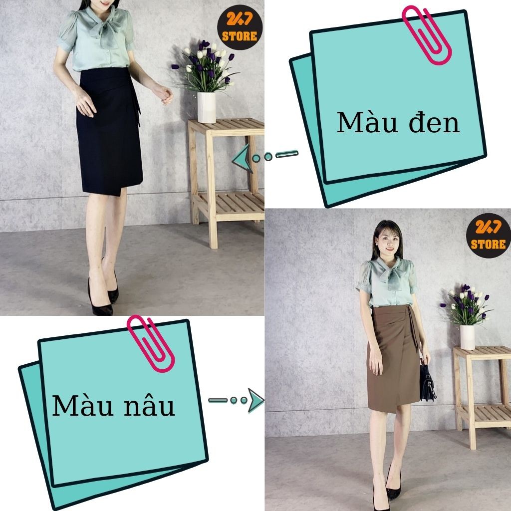 Chân Váy Midi Bút Chì 2 màu vạt bên thời trang công sở chất liệu vải biên mềm, co giãn siêu hot 247store | BigBuy360 - bigbuy360.vn