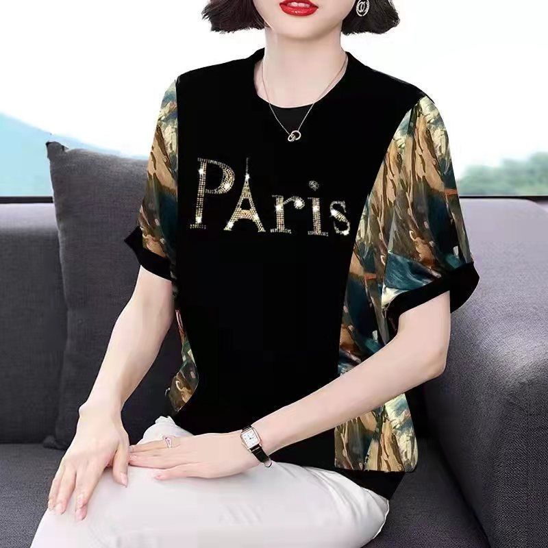 Áo Thun Tay Ngắn Cổ Tròn In Họa Tiết Phong Cách Phương Tây Thời Trang Mùa Hè Cho Nữ Trung Niên