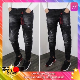 Quần jean nam đen xám đậm bo chân rách gối chất bò cao cấp co dãn 4 chiều cực đẹp, quần rin nam mới đẹp Tokyo68