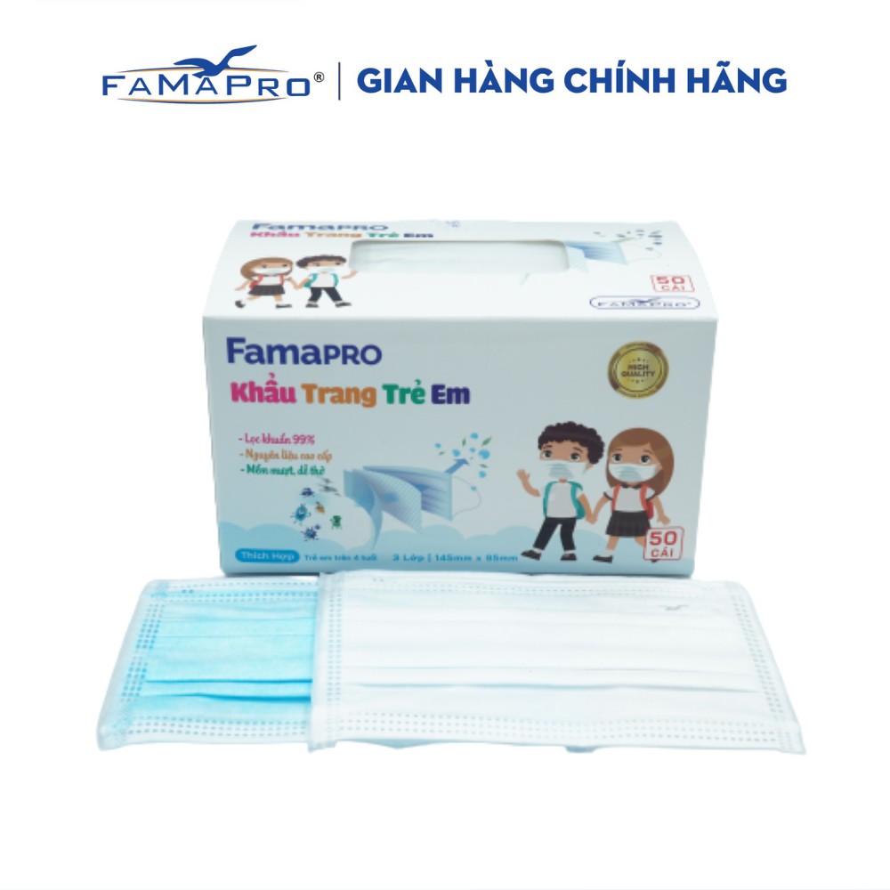 Khẩu trang y tế trẻ em kháng khuẩn 3 lớp Famapro max kid ( 50 cái /hộp )