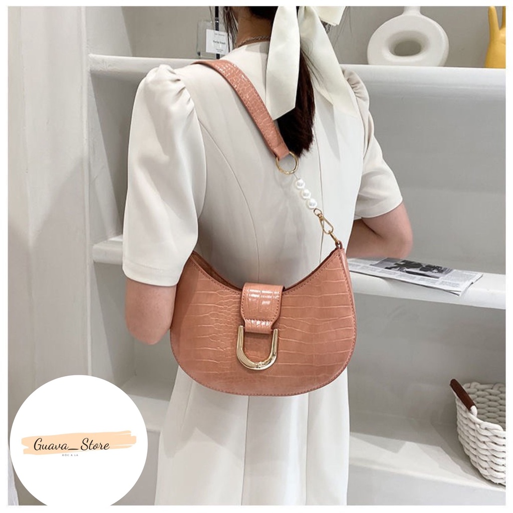 Túi Xách Nữ kẹp Nách Đeo Vai Phối Dây Ngọc Xinh Phong Cách Hàn Quốc Phù Hợp Đi Chơi Đi Tiệc