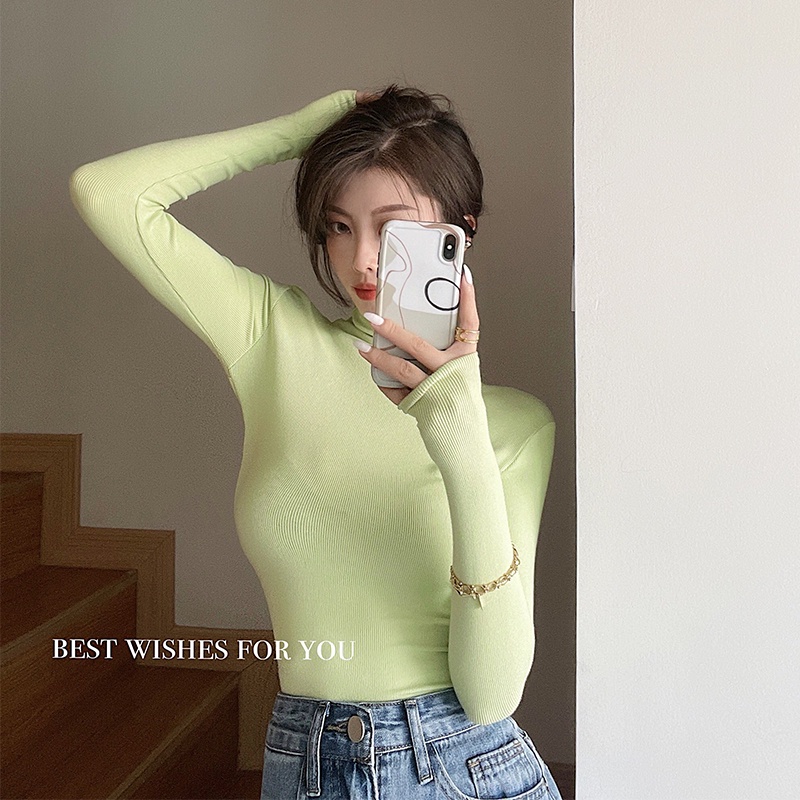 QADCOL Áo thun cổ cao dáng ôm thời trang thu đông cao cấp cho nữ